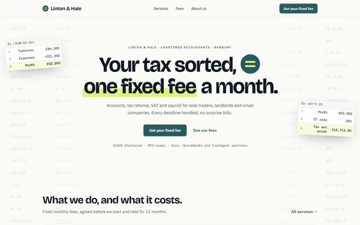 Linton & Hale, the homepage of a concept website for an accountants in Banbury